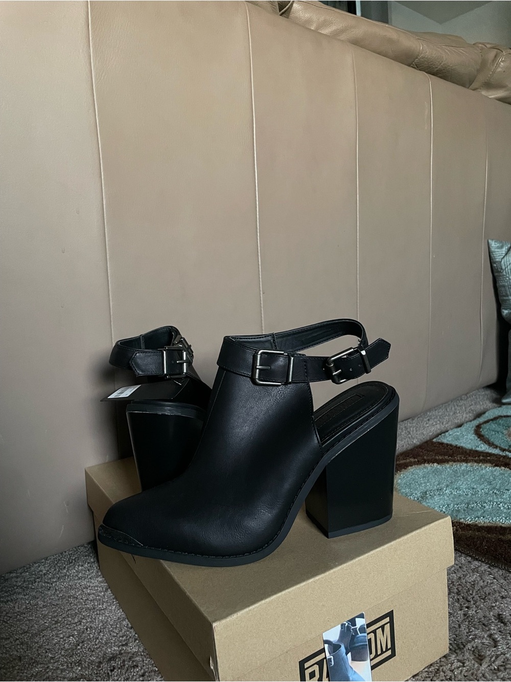 Forever 21 Black Block Heel Buckle Ankle Boots